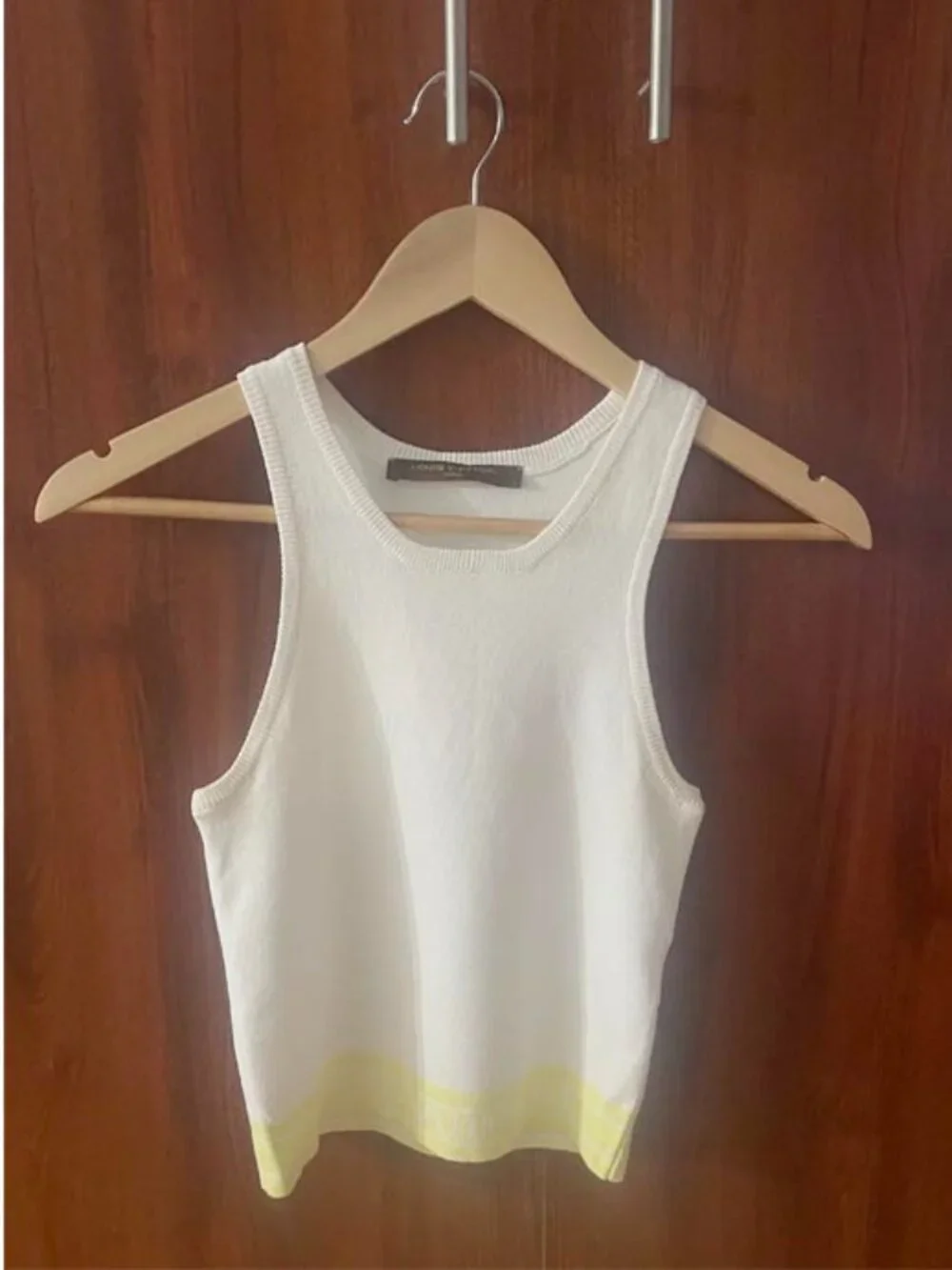 Louis Vuitton Paris White Ribbed Knit Tank Top with Yellow Logo Hem
